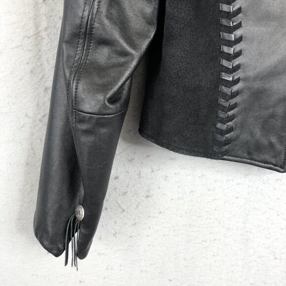Cripple Creek Leather Jackt Womens Small Black Western Concho Braided Ranch - Picture 14 of 16
